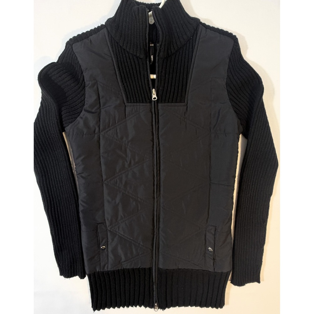 Takeout Hybrid Jacket Women Large Black Excellent Quilted Ribbed Knit Zip Up